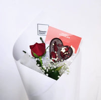 Single rose + House of Chocolate heart